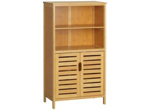 4255633504135 - Badezimmerschrank Unterschrank aus Bambus Badschrank mit Lamellentüren Beistellschrank Mehrzweckschrank mit Kippschutz Landhausstil