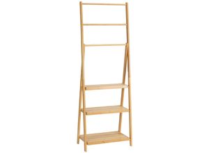 4255633507013 - Kleankin - Handtuchleiter aus Bambus mit Regalen 3 Regale 3 Handtuchhalter klappbar 53 cm x 305 cm x 152 cm Natur - Naturholz