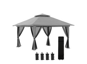 4255633514998 - Faltpavillon 4 x 4 m Gartenpavillon mit 4 Netzwänden UV-Schutz Grau