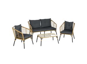 4255633515575 - Gartenmöbel-Set mit Sitzkissen schwarz natur 131L x 63B x 76H cm