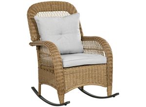 4255633515742 - Rattan Schaukelstuhl Schaukelsessel mit Kissen Gartenstuhl mit Waschbaren Polsterbezüge Loungemöbel für Hinterhof Garten Terrassen Gelb 69 x