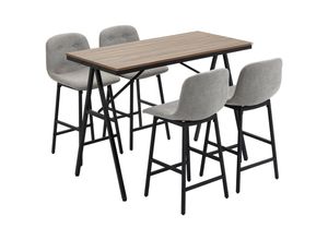 4255633516435 - Bartisch mit Barhocker Set 5-teilige Essgruppe Küchentisch Bistrotisch mit 4 Stühlen Bartisch Set für Küche Wohnzimmer Stahl Hellgrau 120 x