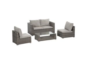 4255633516954 - 4 tlg Gartenmöbel-Set Rattan Sitzgarnitur mit Kissen