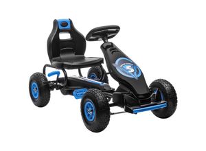 4255633517128 - Gokart Kinderfahrzeug mit verstellbarem Sitz Tretfahrzeug mit Gummireifen Pedal und Handbremse Kettcar für 5-12 Jahre Kinder Outdoor Blau