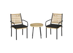 4255633517630 - Rattan Bistro-Set mit 2 Stühlen schwarz natur (Farbe mehrfarbig)