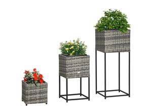 4255633517739 - Rattan Hochbeet Set mit Metallgestell grau 40L x 40B x 100H cm