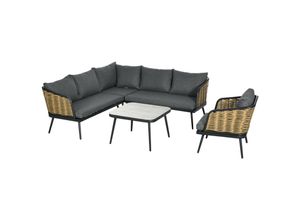 4255633517999 - Rattan Gartenmöbel-Set mit Sitzkissen braun 123L x 49B x 47H cm