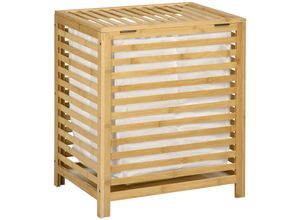 4255633518538 - Wäschekorb Wäschetruhe 55L Wäschebox Wäschesammler mit Deckel Entnehmbarem Wäschesack für Schlafzimmer Bad Bambus 50 x 36 x 60 cm Natur