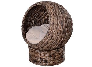 4255633518873 - Katzenkorb Rattan Katzennest Katzenbett mit Kissen Haustierbett braun D30-104