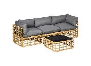 4255633520036 - 4 tlg Rattan Gartenmöbel-Set Sitzgruppe mit Kissen für Garten