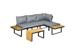 4255633520647 - Gartenmöbel-Set mit Beistelltisch und Sitzkissen grau 150L x 78B x 72H cm