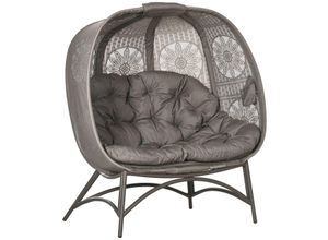 4255633521170 - Gartenstuhl 2-Sitzer Korb-Stuhl mit Faltbarem Korb Kissen