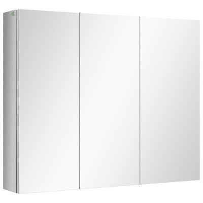 4255633521415 - Spiegelschrank Badezimmerschrank mit 3 Glastüren Hängeschrank Aufbewahrungsschrank mit 5 Ablagen Badschrank Wandschrank Edelstahl Silber 70 x