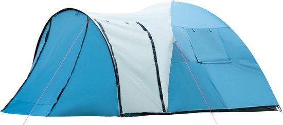 4255633524874 - Camping Zelt mit Erdspieße Abspannseile und Tragetasche blau 390L x 250B x 180H cm tunnelzelt für 3 personen campingzelt mit schlafraum gruppenzelt