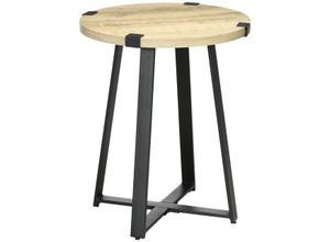 4255633524935 - Couchtisch Runder Beistelltisch Wohnzimmertisch mit Holzoptik Sofatisch mit Stahlbeinen Retro-Design für Schlafzimmer Natur Ø46 x 56 cm