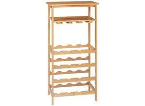 4255633525215 - Weinregal für 16 Weinflaschen & 9 Weingläser 5 Etagen Ablage Bambusholz 47 x 29 x 995 cm - Naturholz