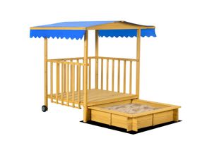 4255633525314 - Sandkasten mit Dach Sandkiste aus Holz mit Spielhaus 133 x 129 x 1375 cm Sandbox mit Rollen für 3-8 Jahre Kinder Garten Natur - Naturholz