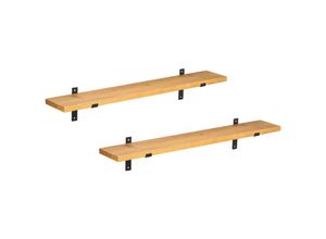 4255633525437 - Homcom - Wandregal 2er-Set Schweberegal Holzregal Wandboard Regalbrett Wandbrett für Küche Schlafzimmer Wohnzimmer Kiefernholz Stahl Braun 90