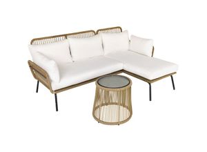 4255633528001 - 3 Stück Rattan Gartenmöbel Set 2 Sitzer Sofa mit Chaise Longue und Beistelltisch Beige und Kaffee - Kaffee+Creme - Outsunny