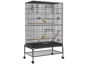 4255633528070 - Vogelkäfig mit Rollen schwarz 97L x 58B x 160H cm