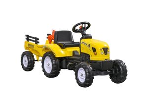 4255633529046 - Trettraktor mit Anhänger gelb L133 x B42 x H51cm tretauto mit anhänger traktor kindertrettraktor spielfahrzeug