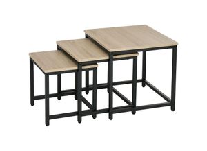 4255633529381 - Homcom - Couchtisch 3er-Set Beistelltisch Satztisch mit Stahlrahmen Sofatisch im Industriedesign Kaffeetisch Wohnzimmertisch mit Holzoptik Natur