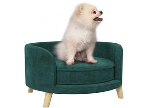 4255633529404 - Pawhut - Hundesofa Haustiersofa mit Samtoptik Katzensofa mit Kissen Hundebett Hundecouch mit Erhöhtem Design Hundesessel mit Holzbeine Grün 68