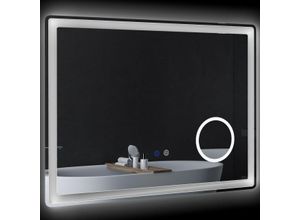 4255633531551 - Led Badezimmerspiegel Badspiegel mit 3x Vergrößerung 80 x 60 cm Wandspiegel mit Touch-Funktion Memory-Funktion beschlagfreier Lichtspiegel mit 3