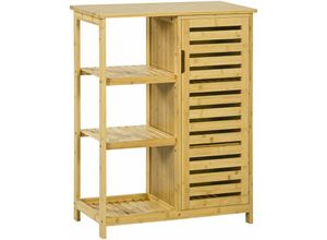 4255633531636 - Badezimmerschrank Badschrank mit Schrankfach 3 Offenen Ebenen Toilettenschrank mit Kippschutz Beistellschrank für Bad Bambus Natur 66 x 33 x 87