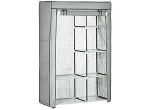 4255633535795 - Homcom - Kleiderschrank Stoffschrank mit Kleiderstange 6 Fächern Faltbare Garderobe in Vlies-Optik Faltschrank für Schlafzimmer Flur Grau 103 x