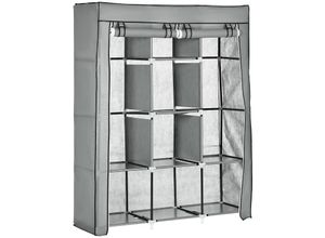 4255633535993 - Stoffschrank Kleiderschrank mit Kleiderstangen 8 Ebenen Faltschrank Faltbare Garderobe für Schlafzimmer Flur Vliesstoff Hellgrau 125 x