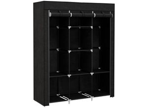 4255633536013 - Stoffschrank Kleiderschrank mit Kleiderstange 8 Ebenen Faltschrank Faltbare Garderobe für Schlafzimmer Flur Vliesstoff Schwarz 125 x