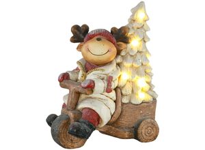 4255633536617 - Homcom - Weihnachtsdekoration Rentier auf Dreirad mit Weihnachtsbaum 44 cm Dekofigur zu Weihnachten Weihnachtsfigur mit LED-Licht für In- und