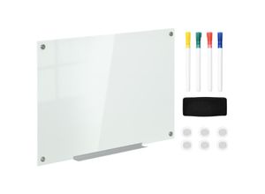 4255633540621 - Magnettafel mit Trockenwischer Magneten und Stiften weiß 90L x 60B x 04H cm glasmagnetisches whiteboard wandtafel mit trockenem radiergummi