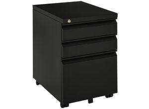 4255633540881 - Rollcontainer mit 3 Schubladen Aktenschrank Büroschrank mit Rädern Bürocontainer mit konkavem Griff für Home-Office Stahl Schwarz 39 x 48 x 60 cm