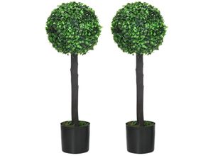 4255633542106 - Künstliche Pflanzen 2er-Set UV-beständige Zimmerpflanze 60 cm Buchsbaum Kunstpflanze mit Blumentopf Kunstbaum Wohnzimmerdeko für Garten Balkon