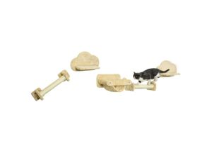 4255633542434 - Katzentreppen-Set 2 Kratzstämme 2 Plattformen mit Plüsch Hängematte Beige