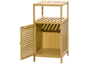 4255633543233 - Badezimmerschrank Badschrank mit offenem Fach Beistellschrank mit Kippschutz Aufbewahrungsschrank für Badezimmer Bambus Natur 33 x 355 x 67 cm