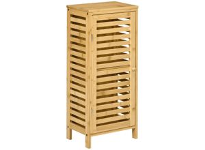 4255633543257 - Kleankin - Badschrank Badezimmerschrank Bad Beistellschrank mit Lamellentür 2 Fächern Aufbewahrungsschrank für Badezimmer Wohnzimmer Natur 30 x