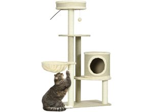 4255633543950 - Katzen Kratzbaum 124 cm Katzenbaum mit Katzenhöhle Korb Spielball Kletterturm mit 2 Liegeflächen Sisalstämmen Katzenmöbel für Katzen bis 5 kg