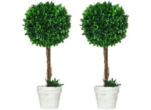 4255633545282 - 2er-Set Künstlicher Buchsbaum groß 60 cm Kunstpflanze UV-beständig Plastik Künstliche Pflanzen im Topf Kunstbaum Fake Plant wie echt für