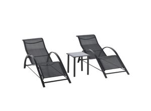 4255633546470 - 2er Set Gartenliegen mit Tisch (Farbe schwarz)