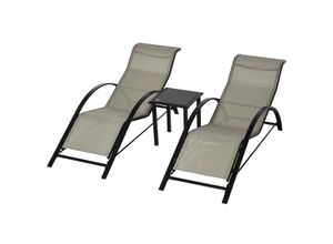 4255633546494 - 2er Set Gartenliegen mit Tisch (Farbe grau schwarz)