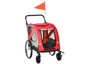 4255633546654 - 2-in-1 Hundewagen und Anhänger mit Luftpumpe und roter Fahne grau 140L x 725B x 108H cm