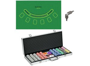 4255633549167 - SPORTNOW Pokerkoffer Set 500 Pokerchips 115 Gramm Pokerset mit Schloss Silber