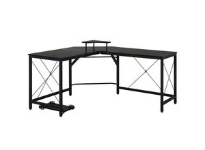 4255633549266 - Homcom - Eckschreibtisch L-förmiger Computertisch Schreibtisch mit Monitorständer Bürotisch im Industrie-Design Stahl Schwarz 150 x 150 x 76 cm