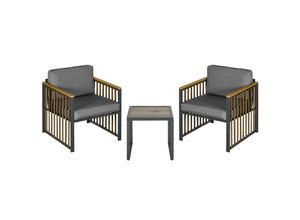 4255633549426 - Gartenmöbel-Set 3-tlg Bistro-Set inkl Couchtisch 2 Stühle Grau