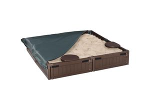 4255633549945 - - Sandkasten mit Abdeckplane & Bodenplane modulare Bauweise 4 Sitze 123L x 123B m Braun - Braun