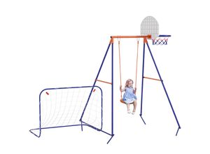 4255633551566 - 3 in 1 Schaukelset Schaukelgerüst aus Stahl Kinderschaukel mit Fußballtor Basketballkorb Gartenschaukel Schaukelgestell Outdoor für Kinder 3-8