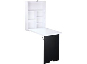 4255633551832 - Homcom - Schreibtisch Wandtisch Wandklapptisch mit Tafel 5 Fächern Klappschreibtisch Klappbarer Computertisch für Büro Weiß+Schwarz 60 x 945 x 147